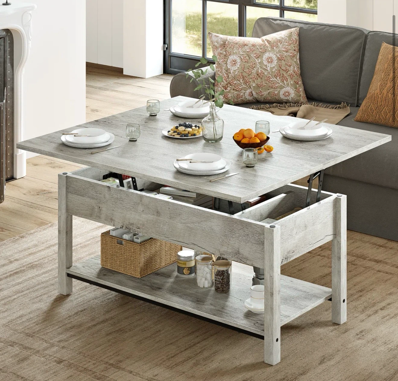 Lift Top Coffee Table with Storage - Gray Wash - photo 2