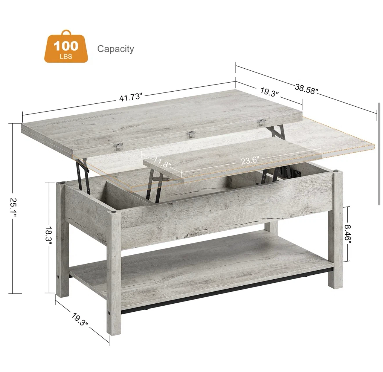 Lift Top Coffee Table with Storage - Gray Wash - photo 3