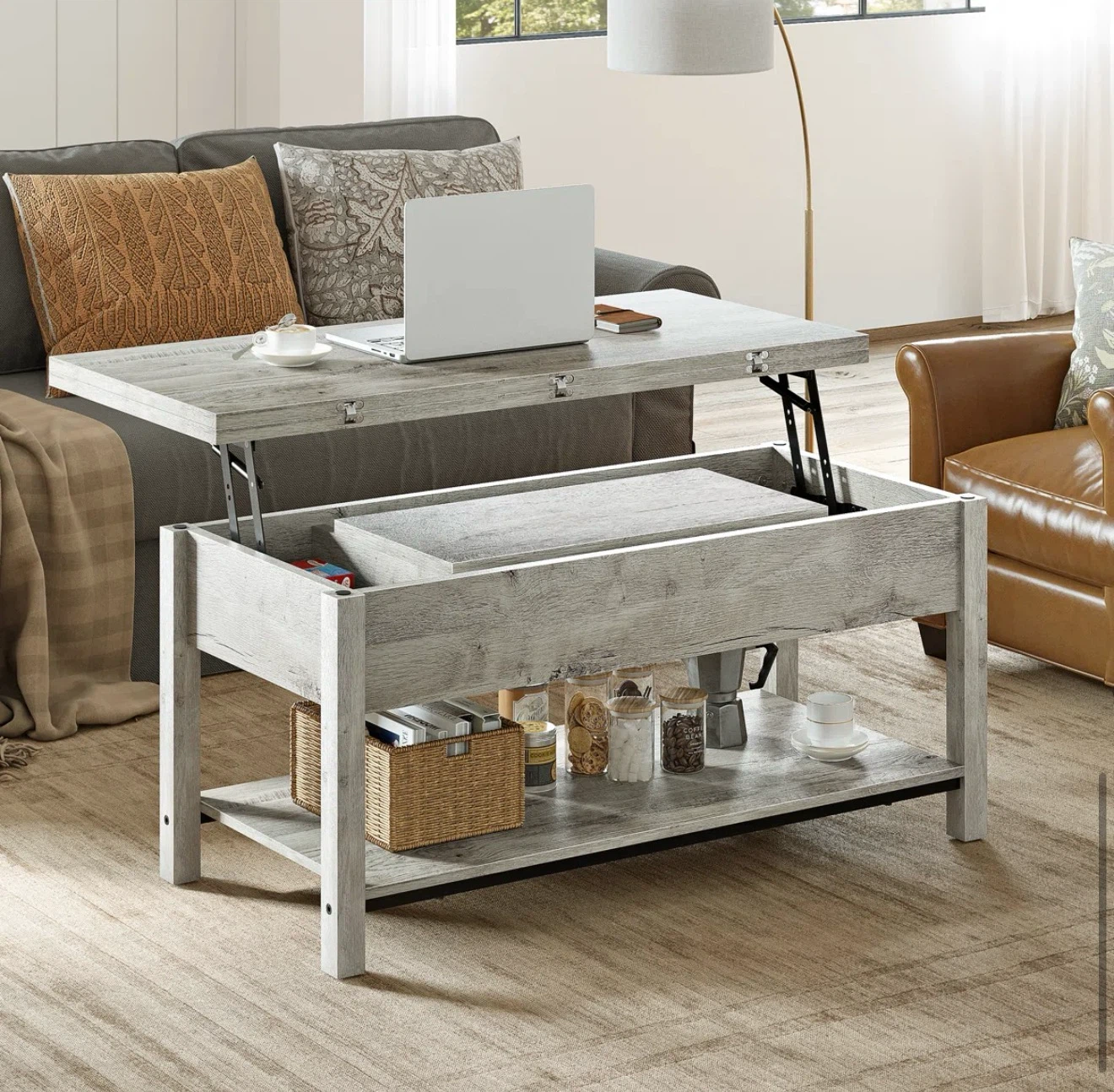Lift Top Coffee Table with Storage - Gray Wash - photo 4
