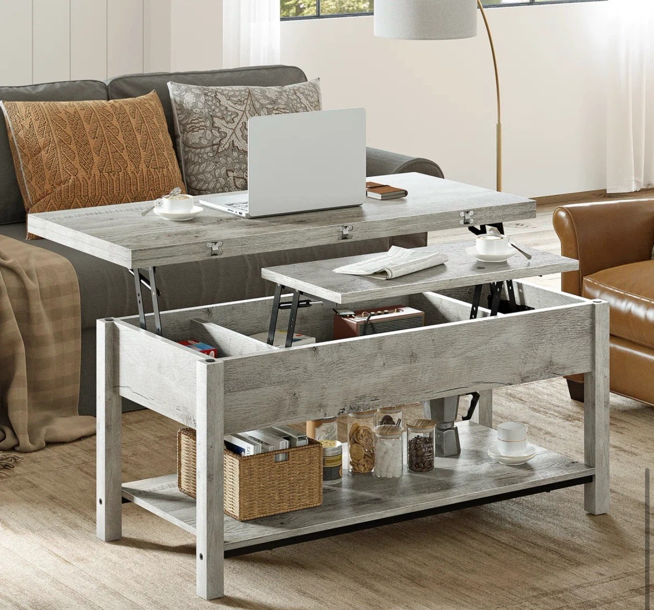 Lift Top Coffee Table with Storage - Gray Wash - photo 5