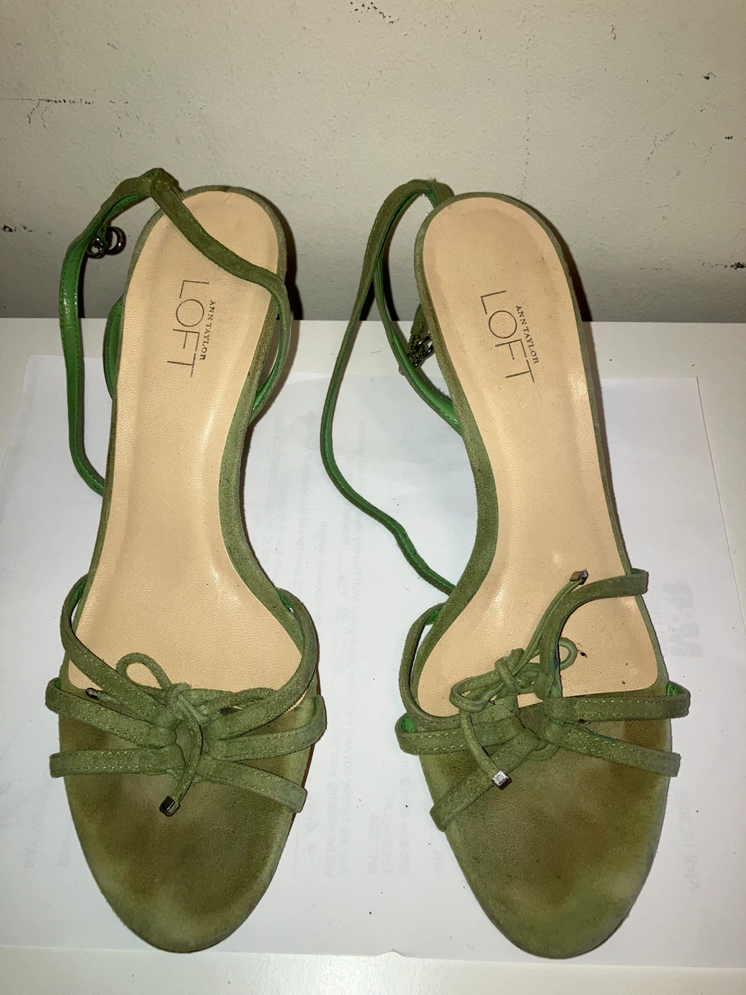 LOFT Ann Taylor Green Suede Strappy Heels