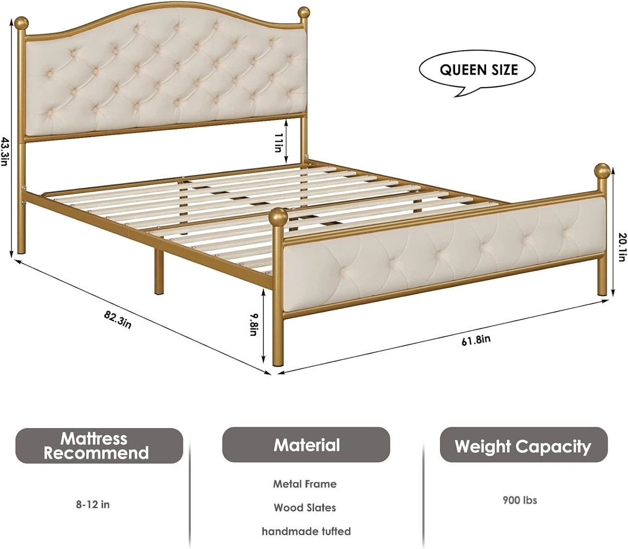 Queen Platform Bed Frame and Memory Foam Mattress - photo 5