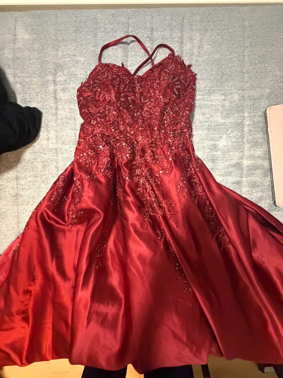 JJ's House Burgundy Lace Sequined Gown
