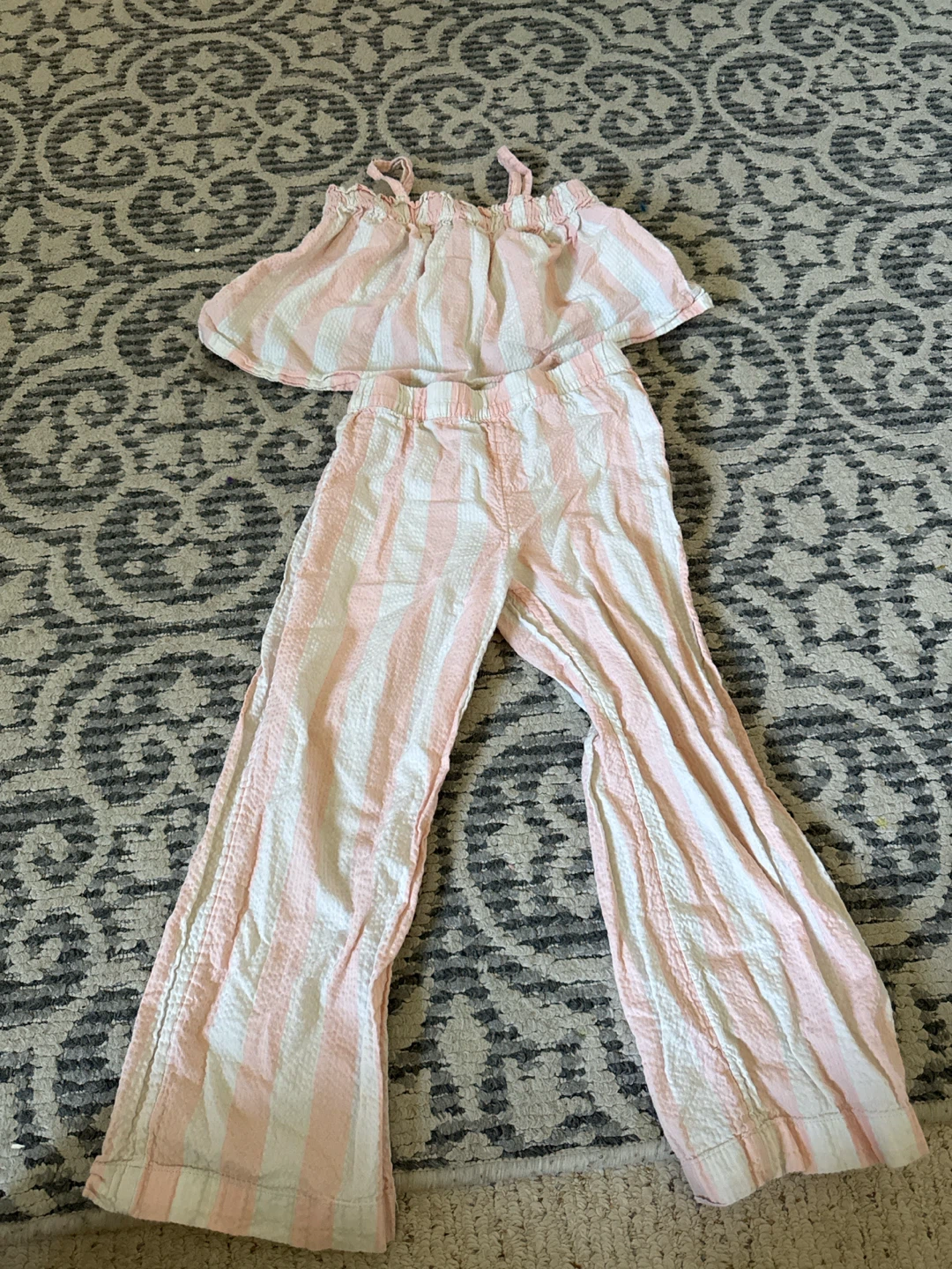 Kids H&M Pink Striped Linen Blend Set 5-6 year old