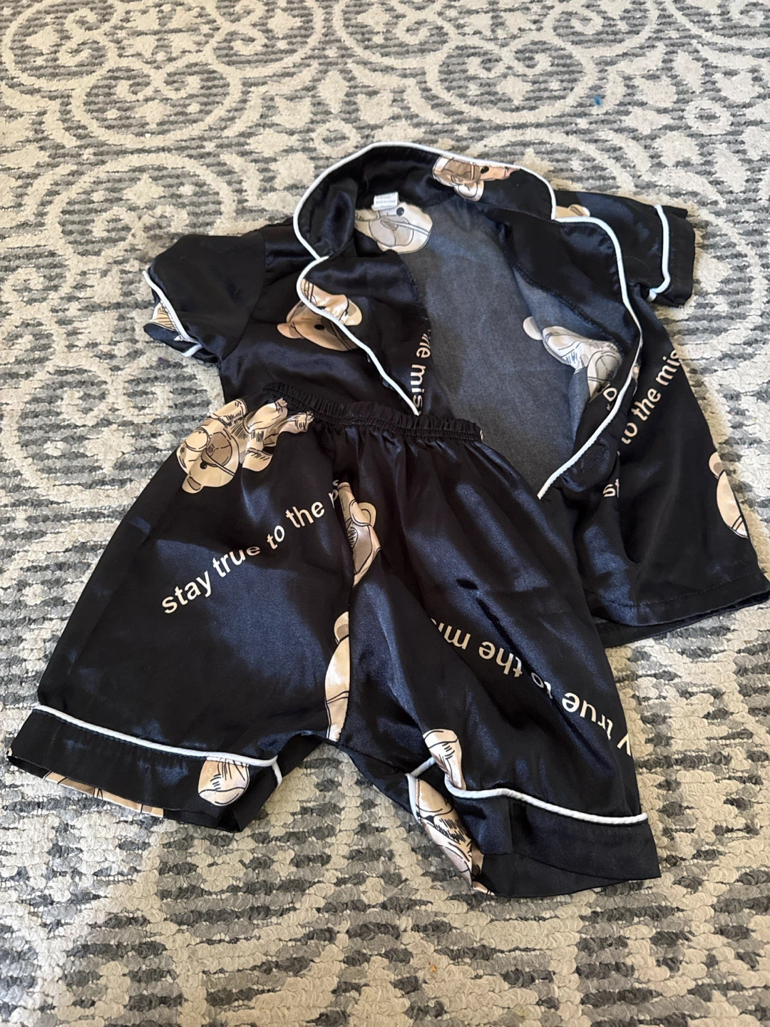 Kids Black Pajama Set with Teddy Bear Print size 4-5 year old - photo 2
