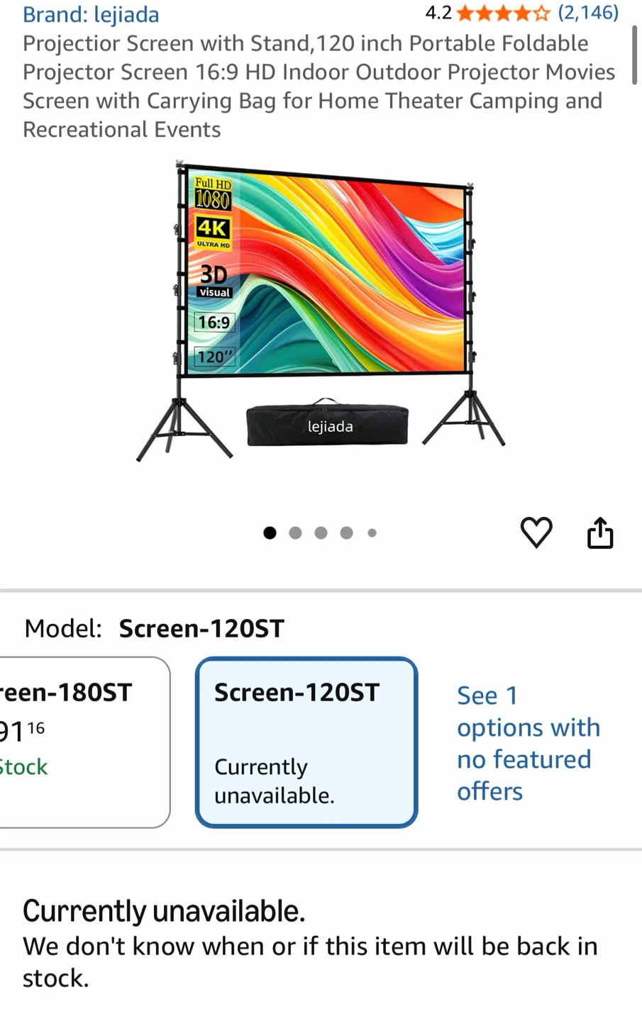 Lejiada 120-inch Projector Screen - photo 3