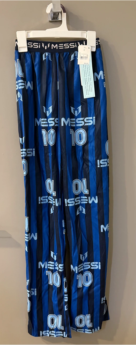 XL NWT! youth Messi Pajama Pants Blue/Black Striped