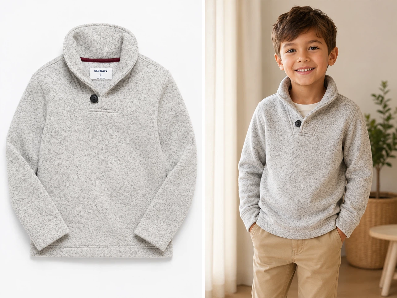 Old Navy Boys Grey Shawl Collar Pullover Sweater Size S (6-7)