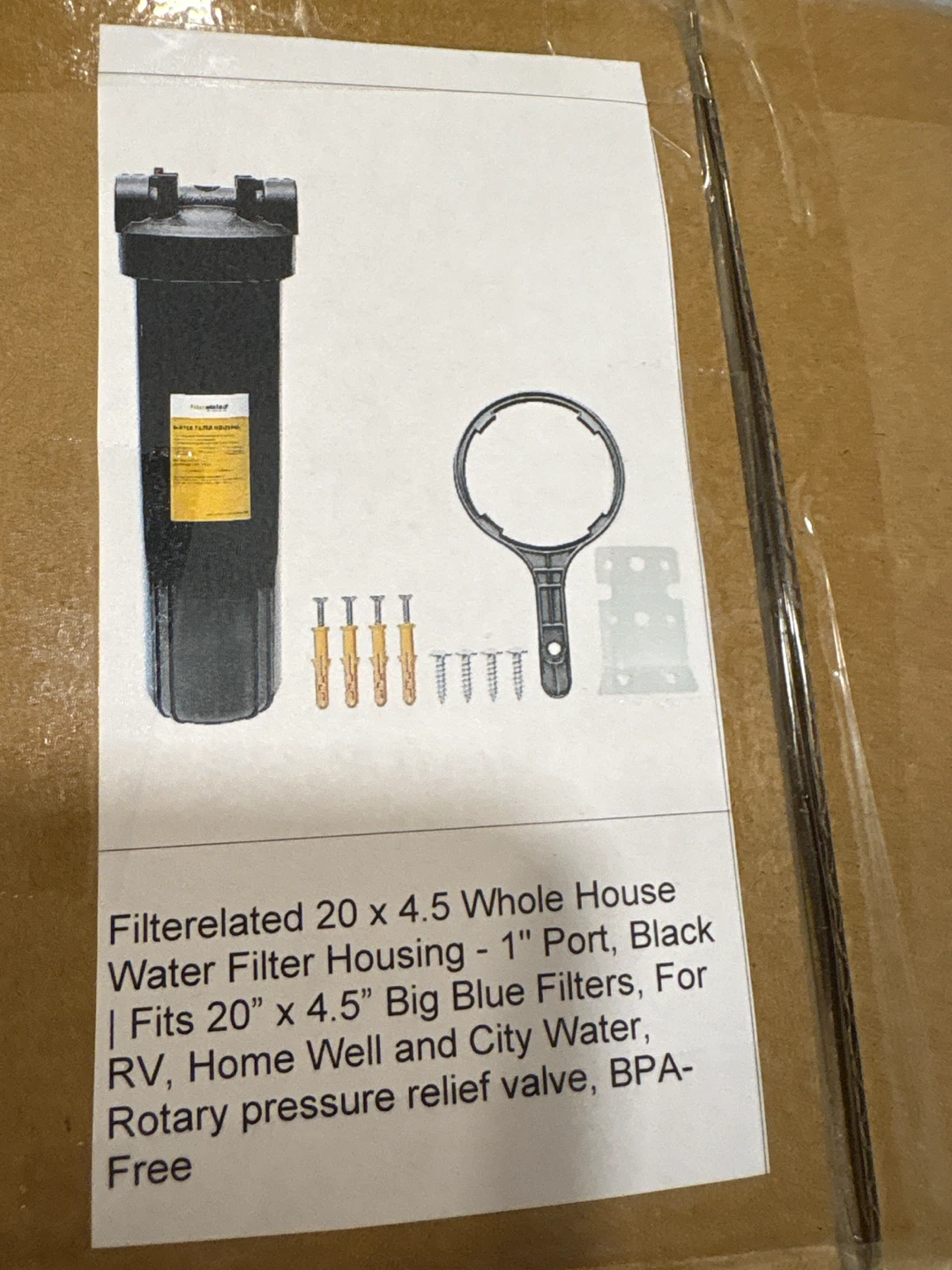 Filterelated 20" x 4.5" Whole House Water Filter Housing - Black