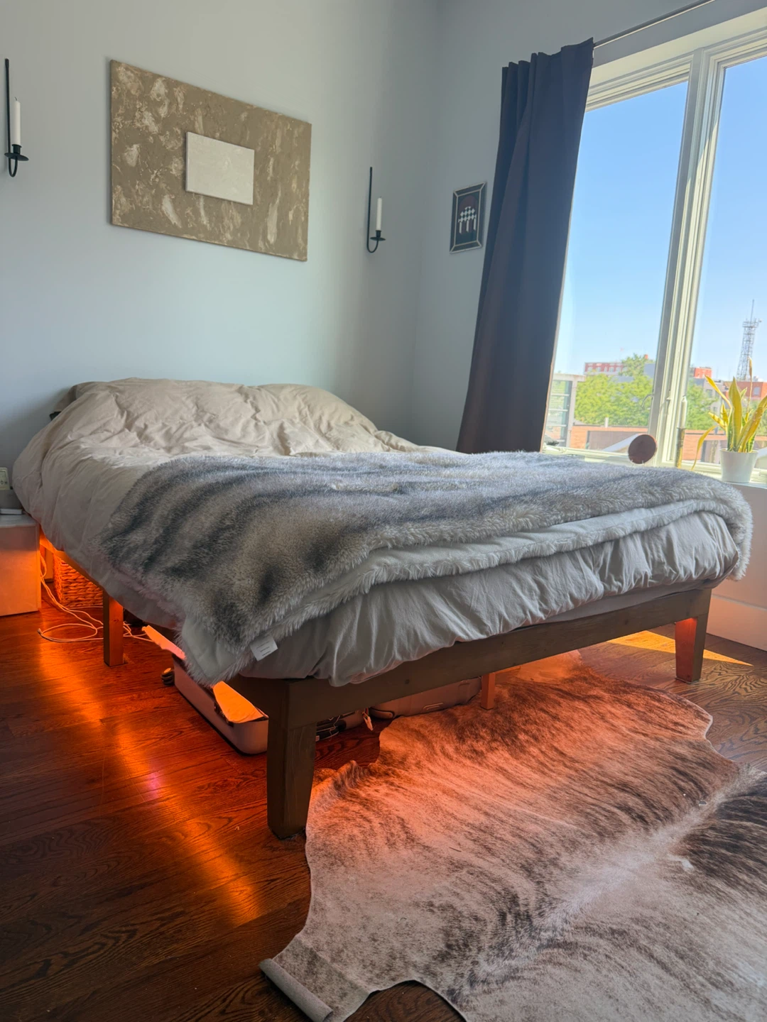 Wooden Bed Frame with Underglow Lighting