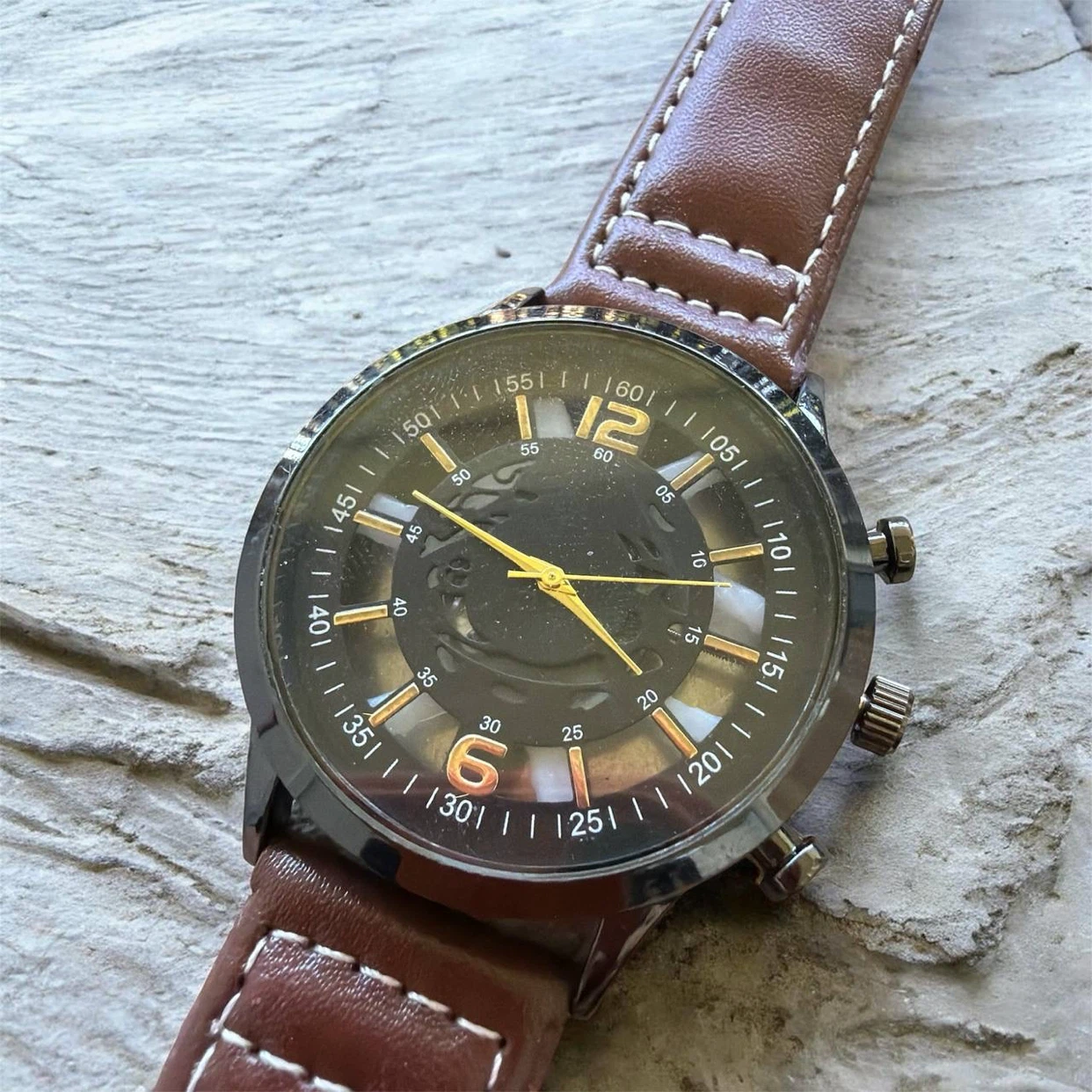 Brown Leather Band Watch with Gold Accents