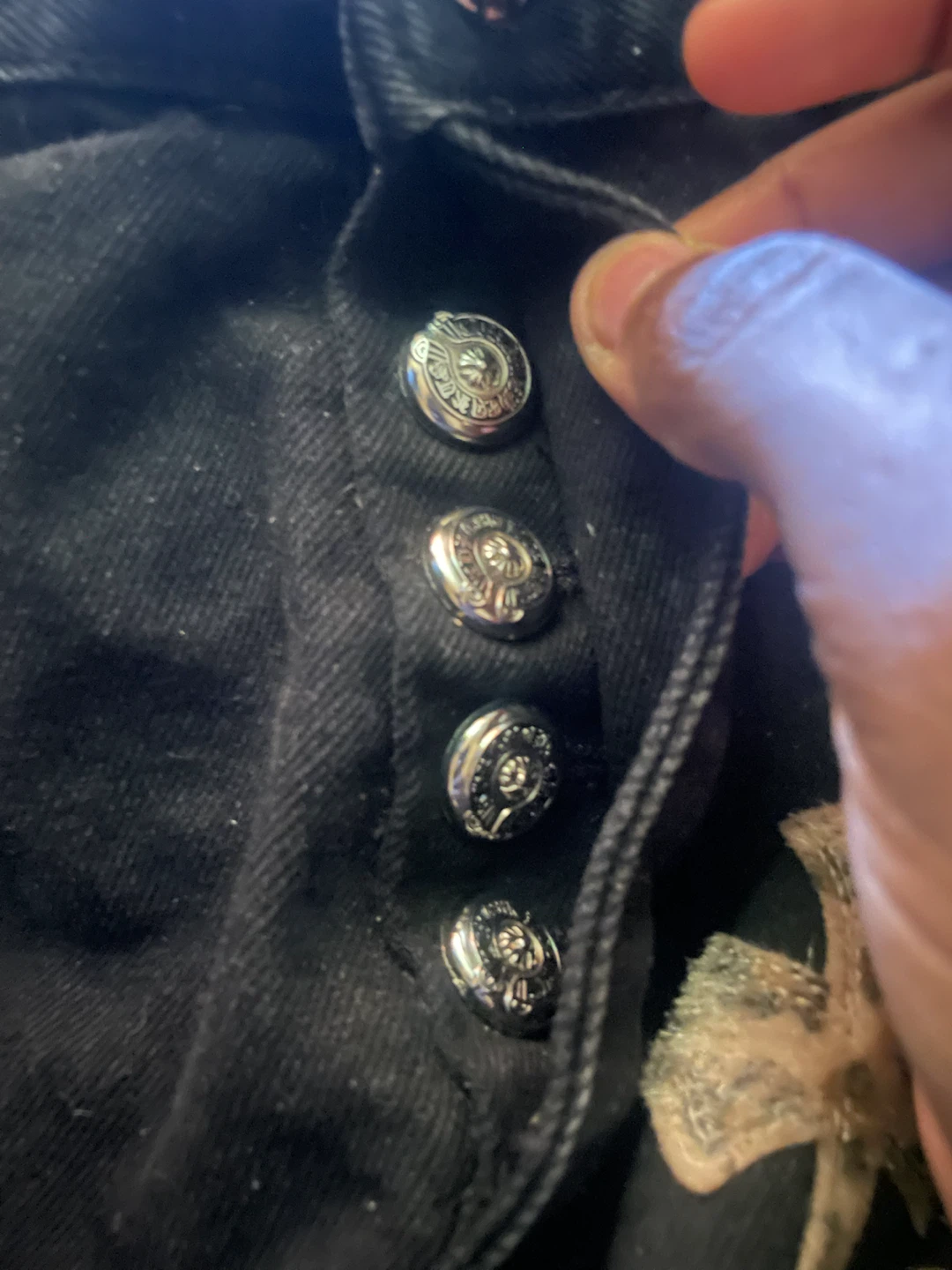 Black Denim Jeans with Cross Patches - photo 2