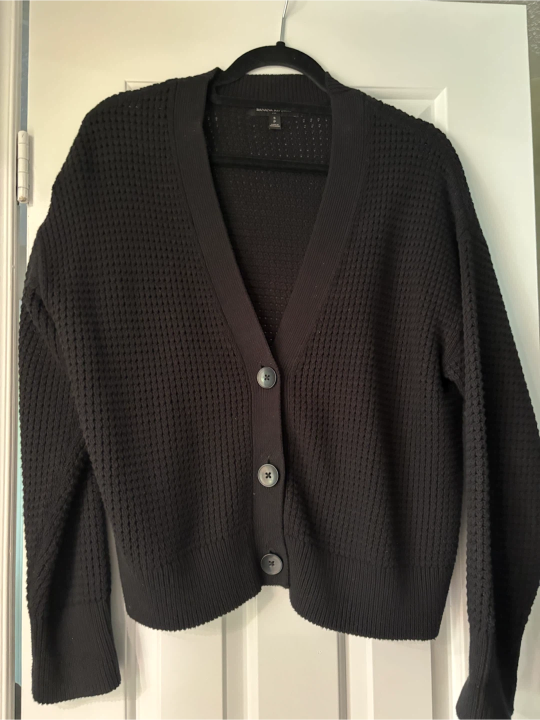 Banana Republic Black Waffle Knit Button-Up Cardigan