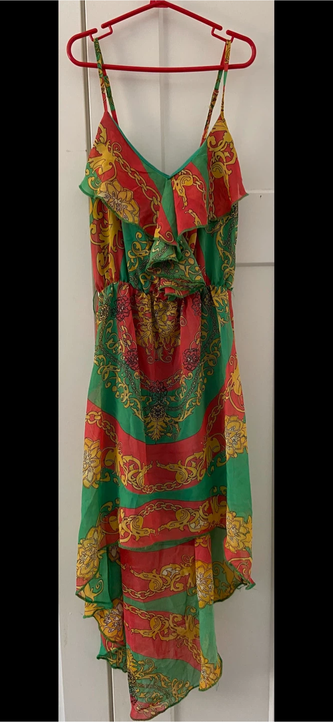 Green & Red Patterned Maxi Dress