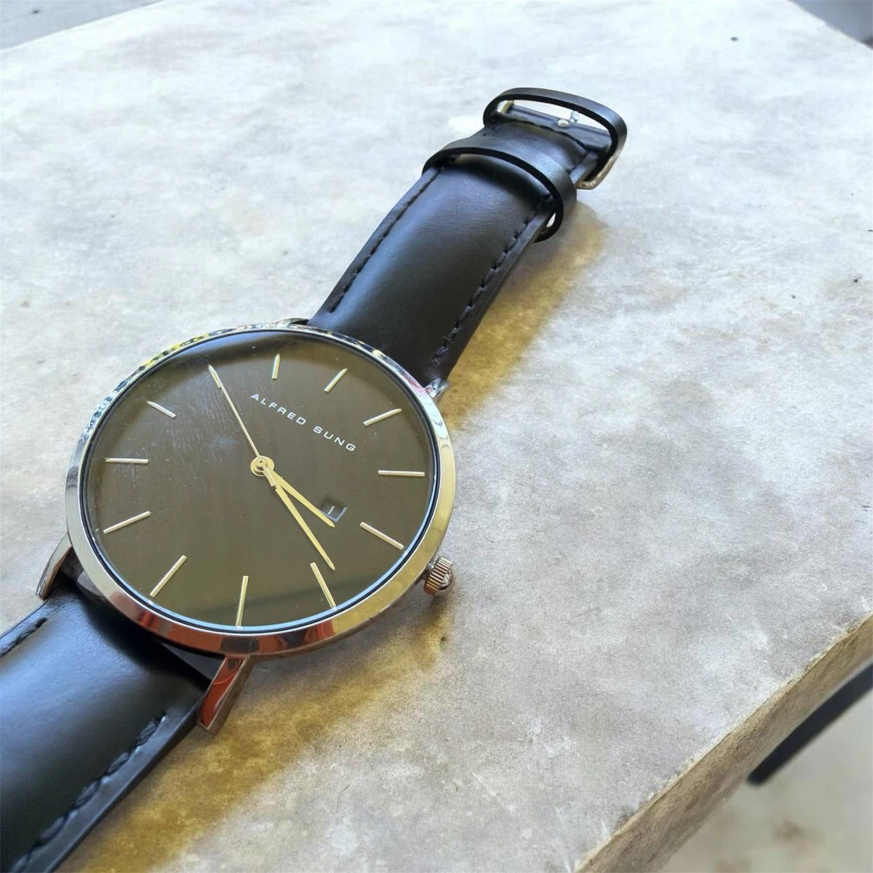 Alfred Sung Black Leather Watch