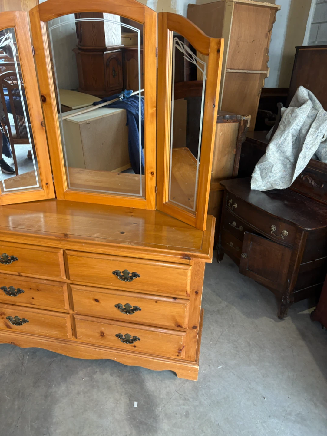 Free delivery used Pine Dresser with Tri-Fold Mirror - photo 2