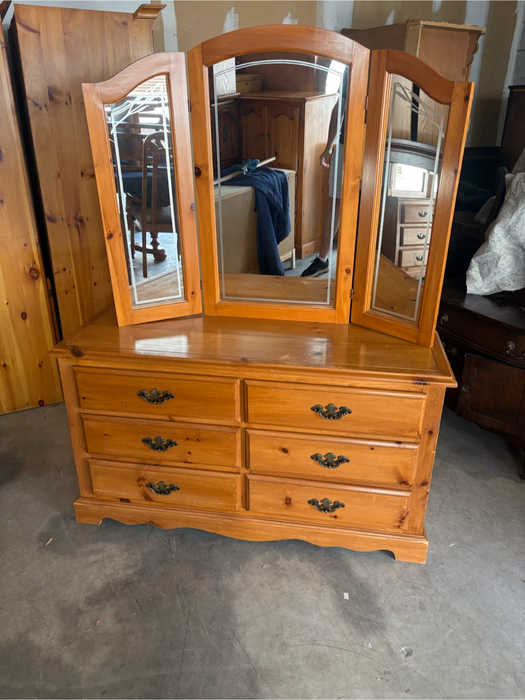 Free delivery used Pine Dresser with Tri-Fold Mirror - photo 4