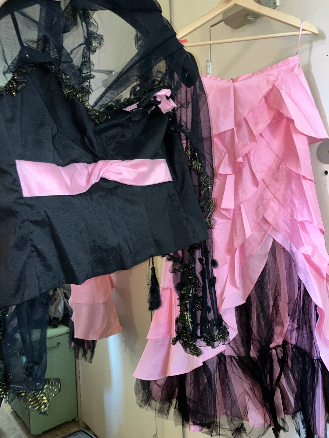 Pink Ruffled Dress with Black Sheer Overlay - photo 2