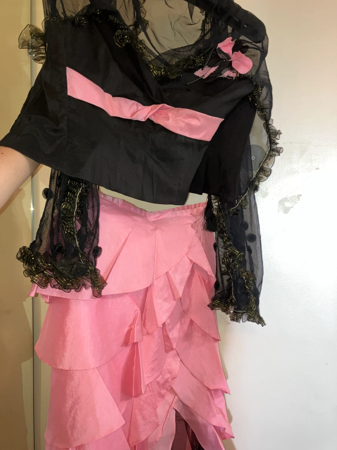 Pink Ruffled Dress with Black Sheer Overlay - photo 3