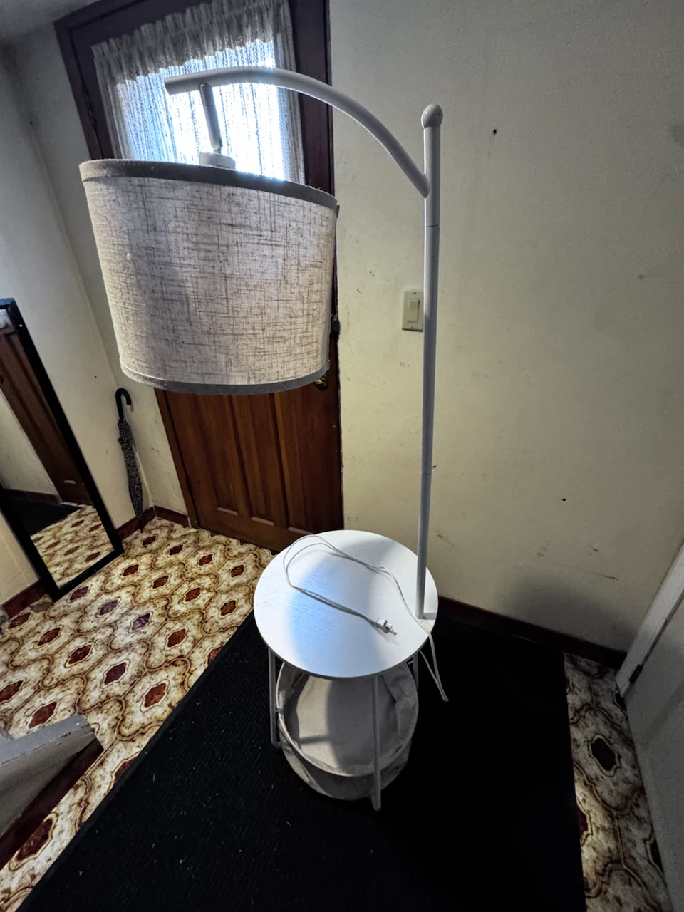 White Floor Lamp with Side Table and Laundry Basket - photo 2