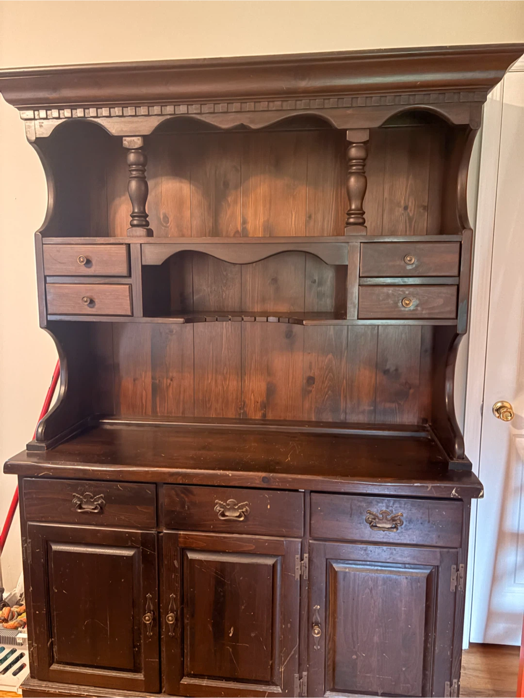 Dark Wood Hutch with Drawers and Cabinets