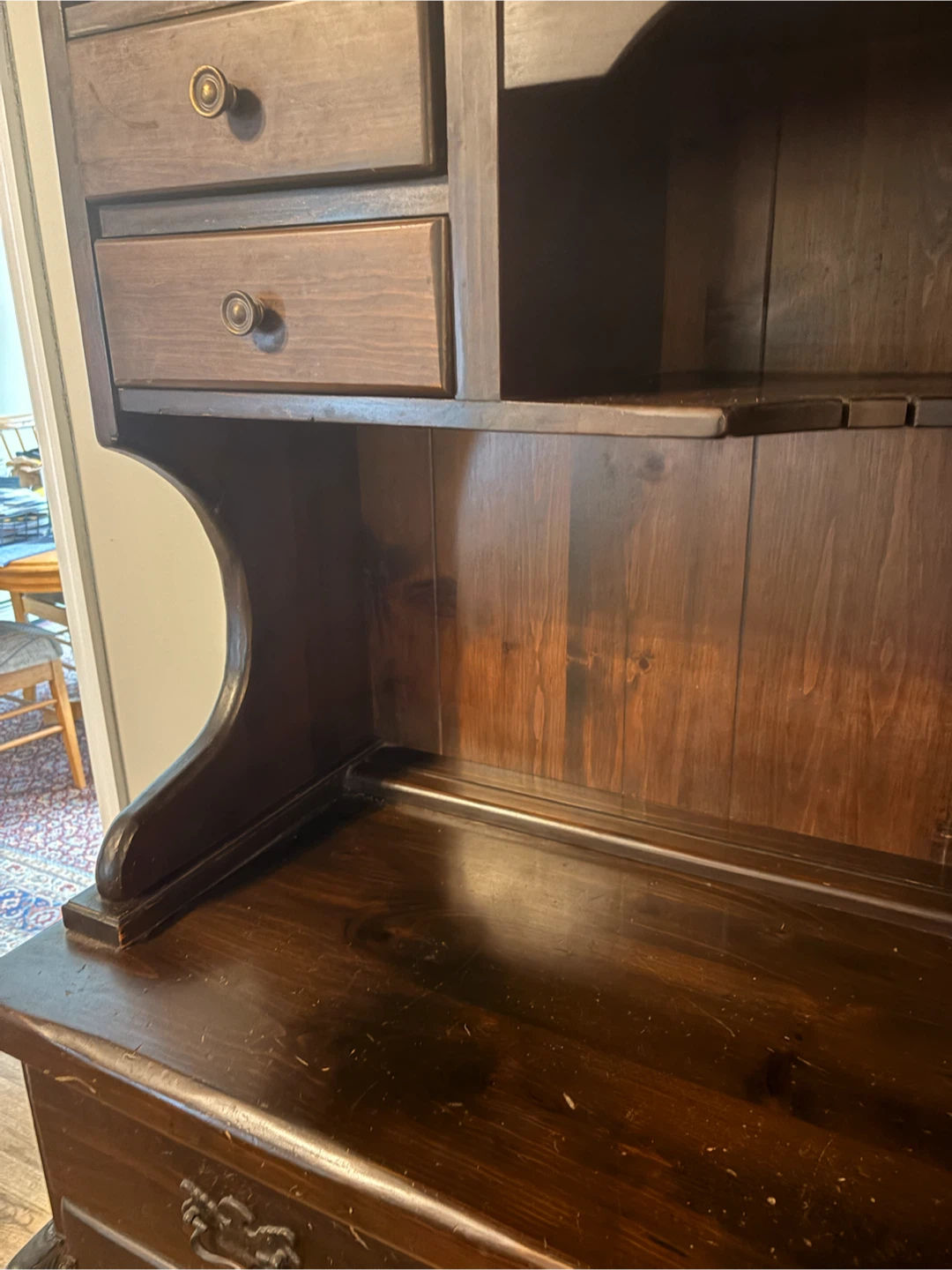Dark Wood Hutch with Drawers and Cabinets - photo 3