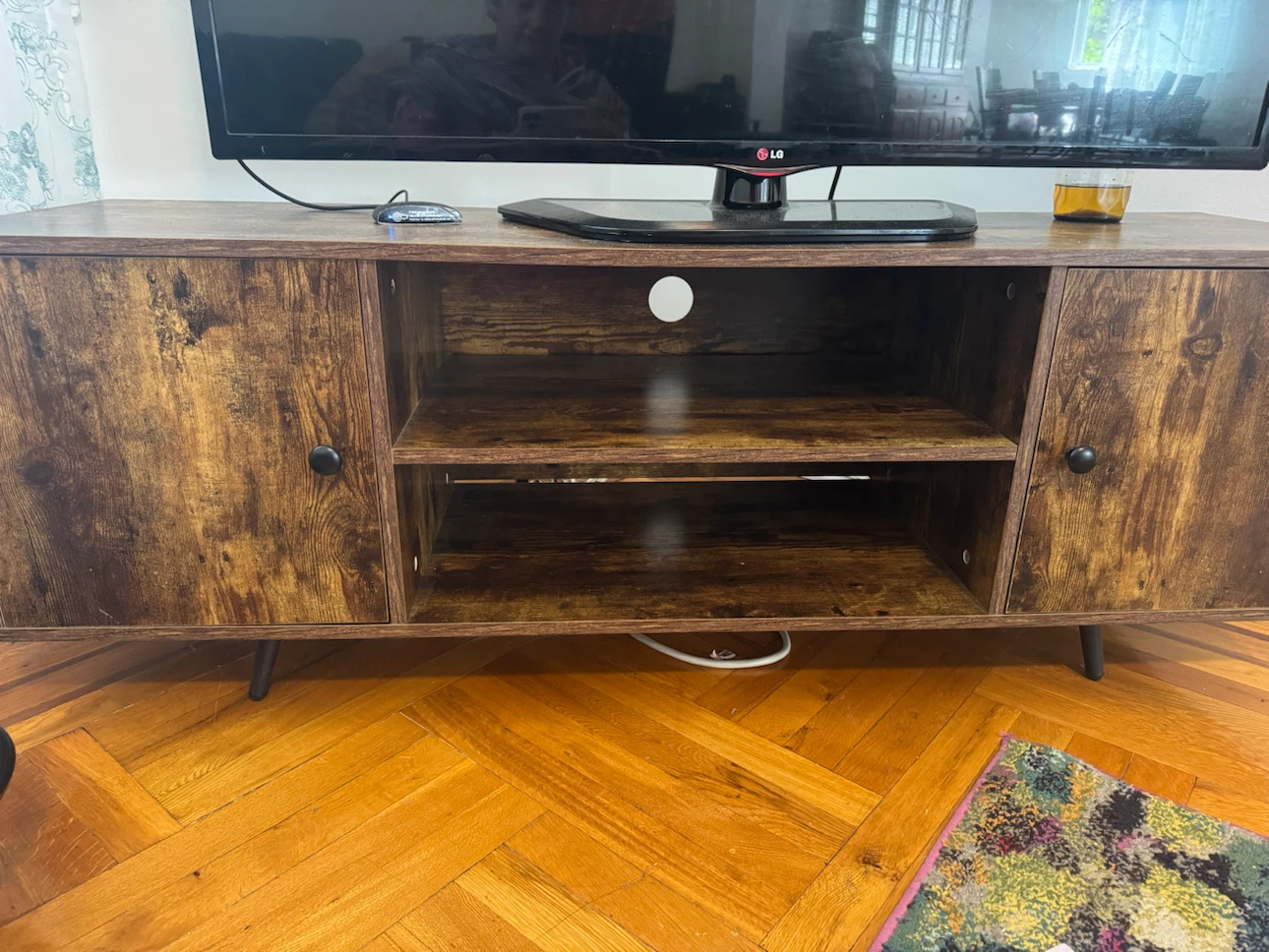 Rustic Wood TV Stand with Cabinet Doors