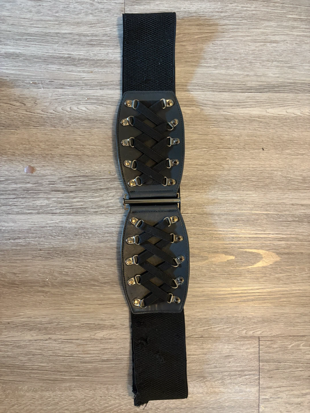 Black Elastic Corset Belt with Buckle Closure