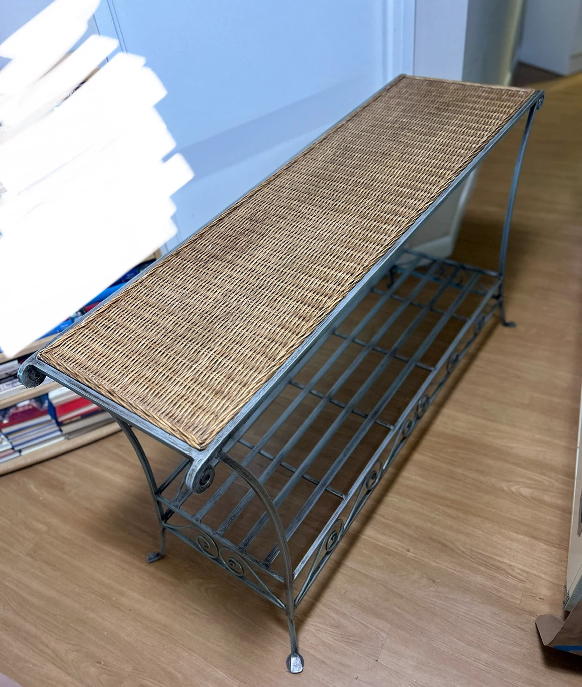 Wicker & Metal Console Table
