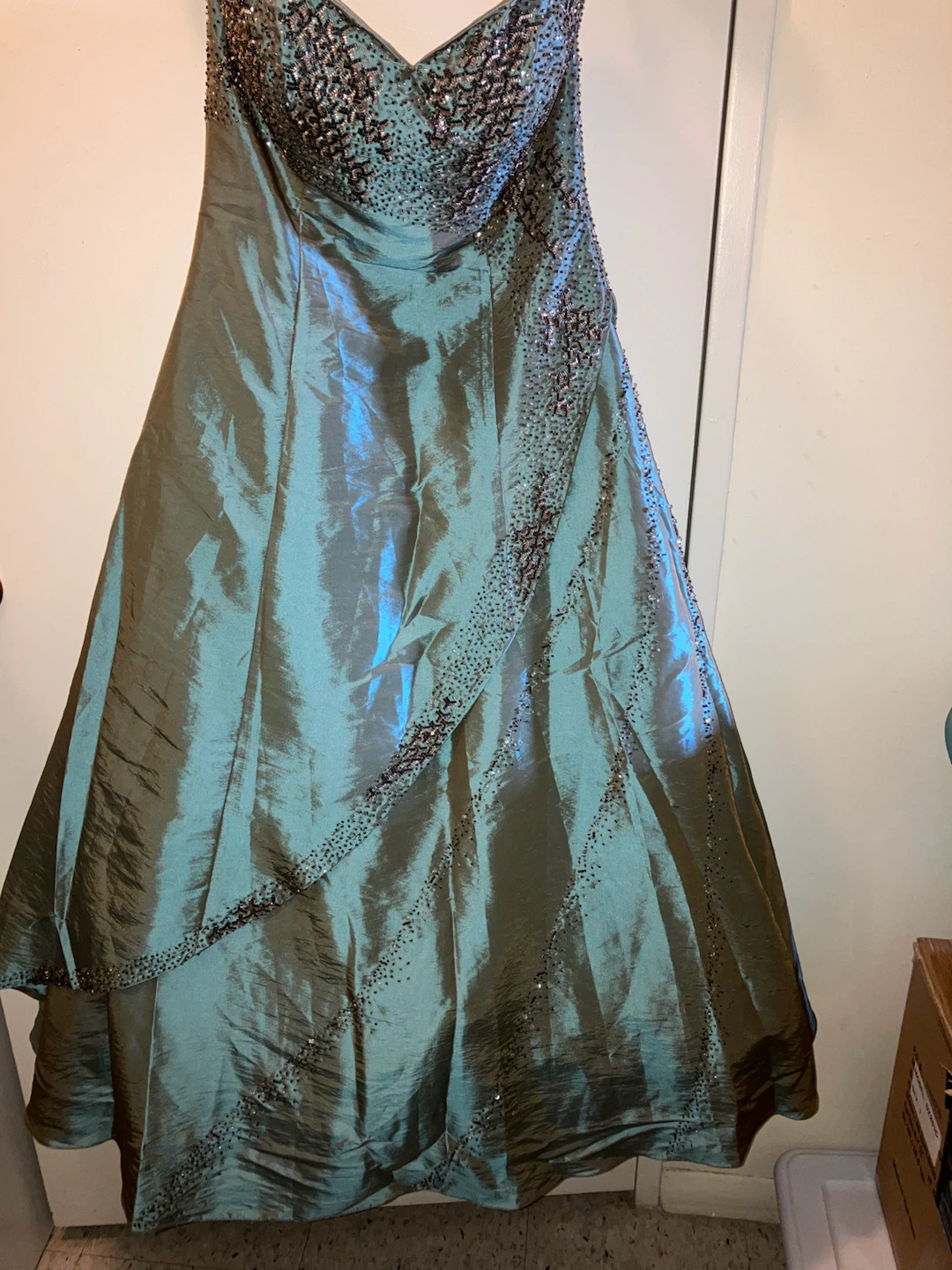 La Femme Iridescent Blue Beaded Strapless Gown-Size S/M