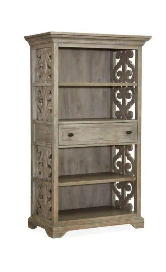 2x Grey Wood Bookshelf with Drawer