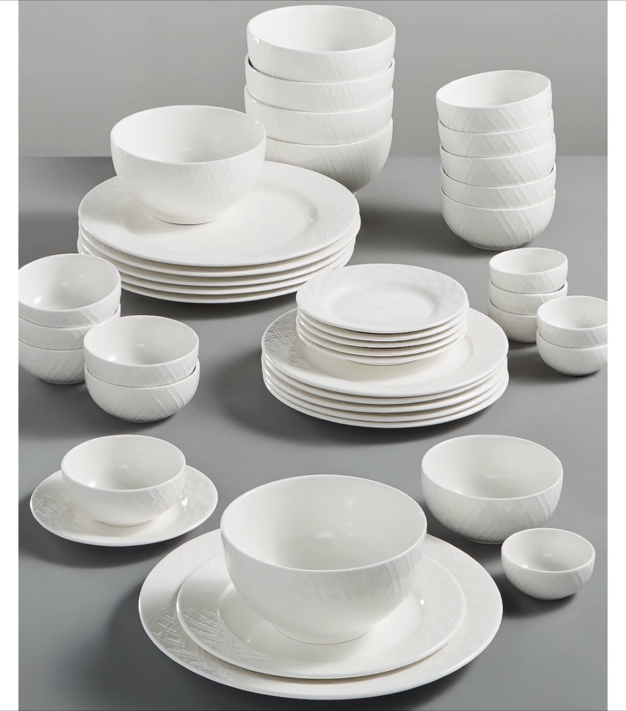 White Ceramic Dinnerware Set with Textured Design - photo 2