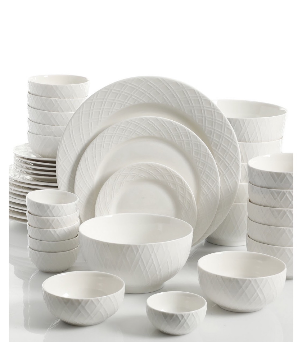 White Ceramic Dinnerware Set with Textured Design