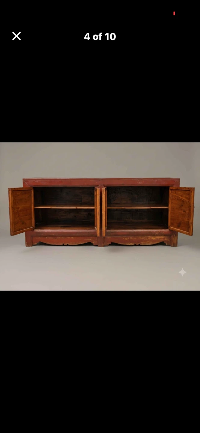 Antique Red Lacquer Cabinet with Painted Scene - photo 2
