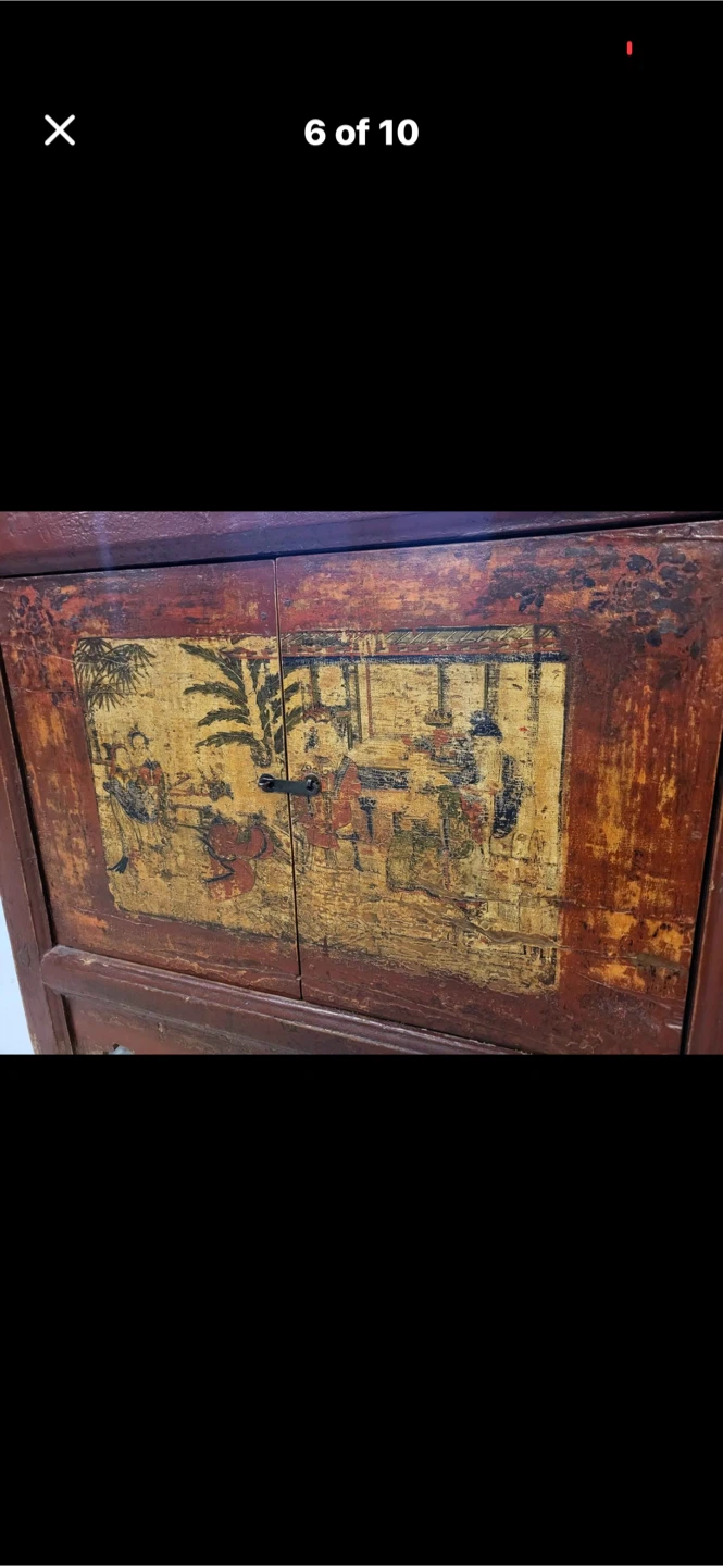 Antique Red Lacquer Cabinet with Painted Scene - photo 4