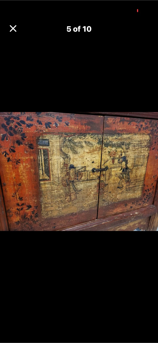 Antique Red Lacquer Cabinet with Painted Scene - photo 5
