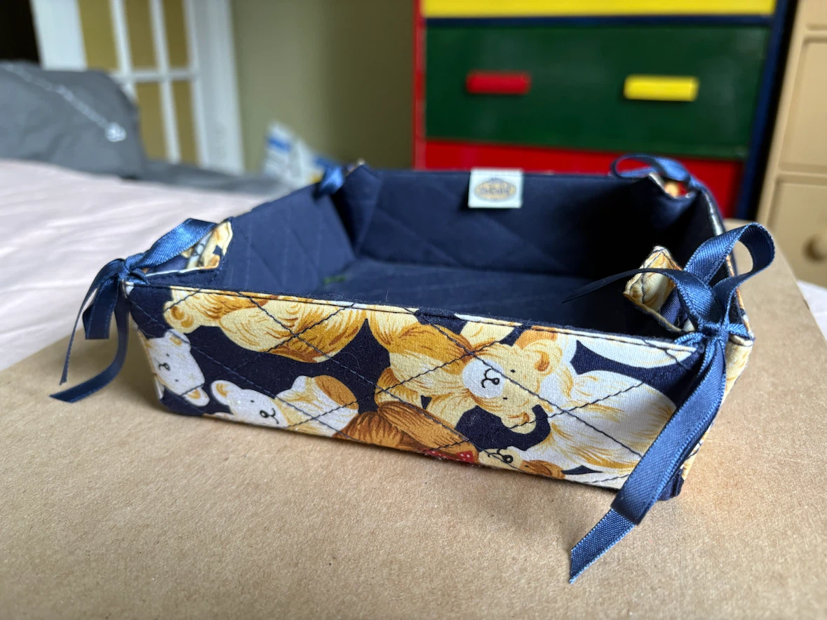 Quilted Fabric Storage Basket with Teddy Bears - photo 2