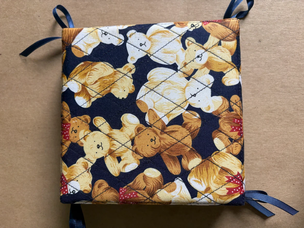 Quilted Fabric Storage Basket with Teddy Bears - photo 3