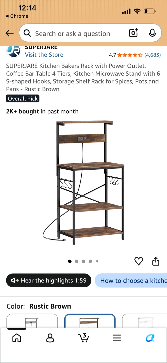 Kitchen Bakers Rack Rustic Brown - photo 3