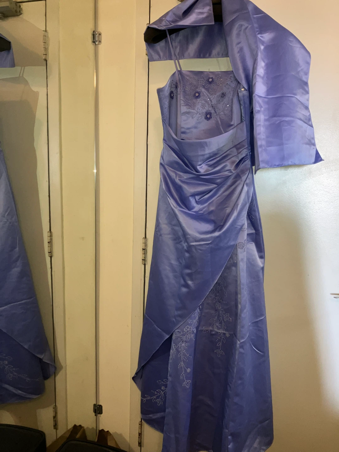 Purple Satin Formal Gown with Matching Shawl-Size M