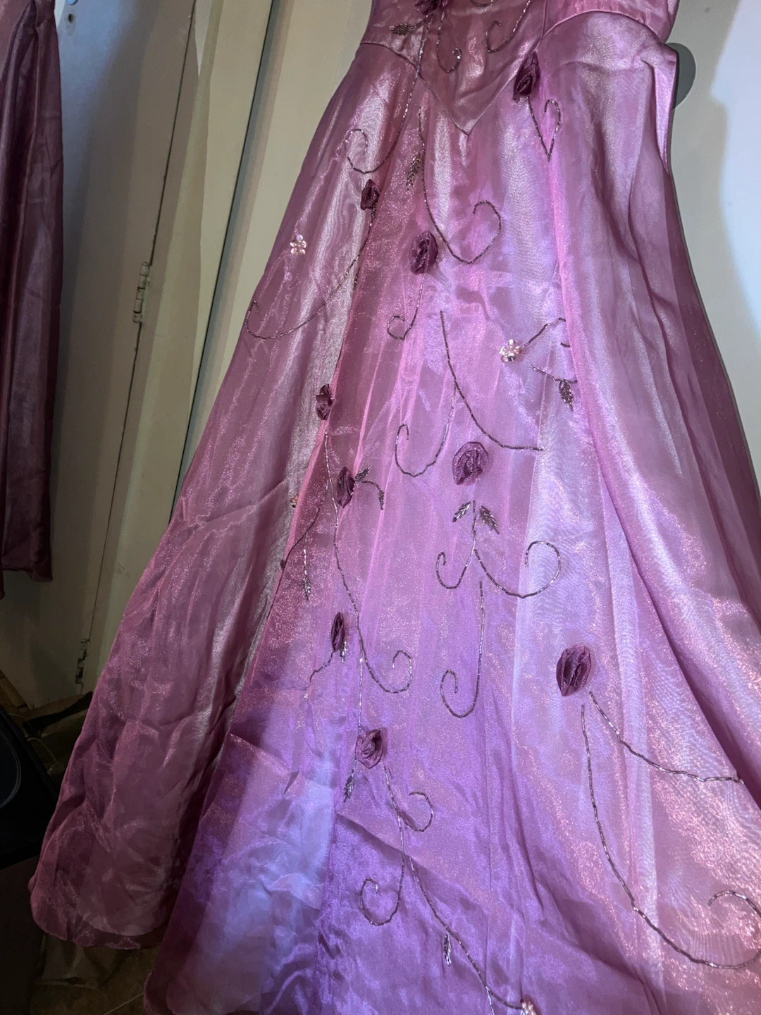 Pink Shimmer Floral Embroidered Formal Gown-size S - photo 4