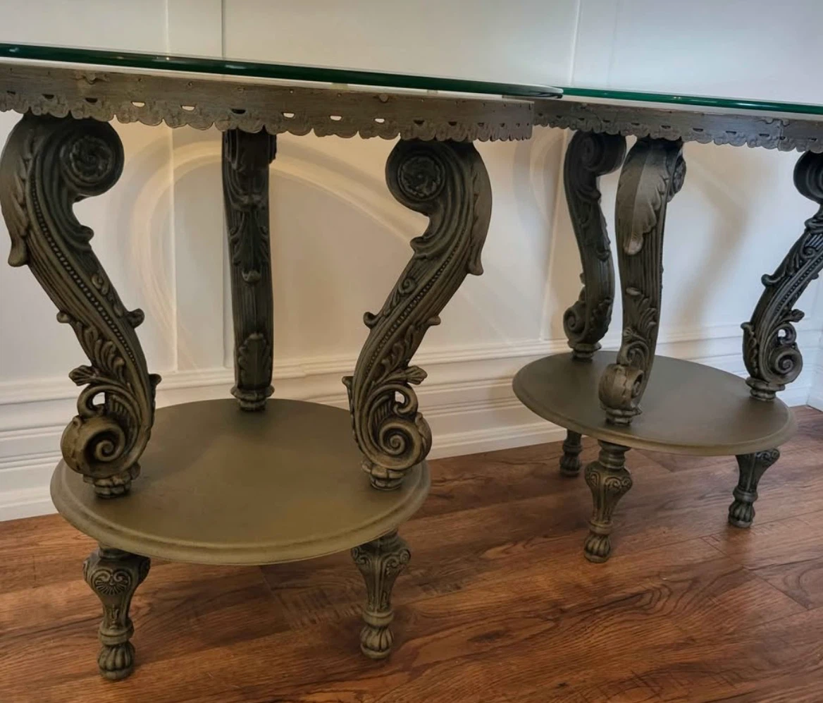 Vintage Peacock Glass Top Side Tables (Set of 2) - photo 2