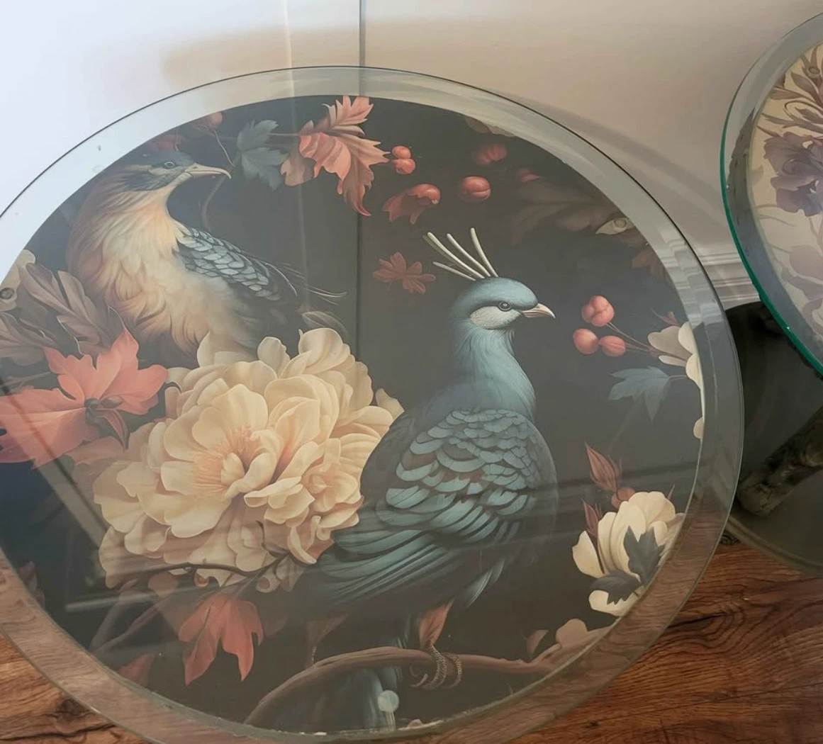 Vintage Peacock Glass Top Side Tables (Set of 2) - photo 3