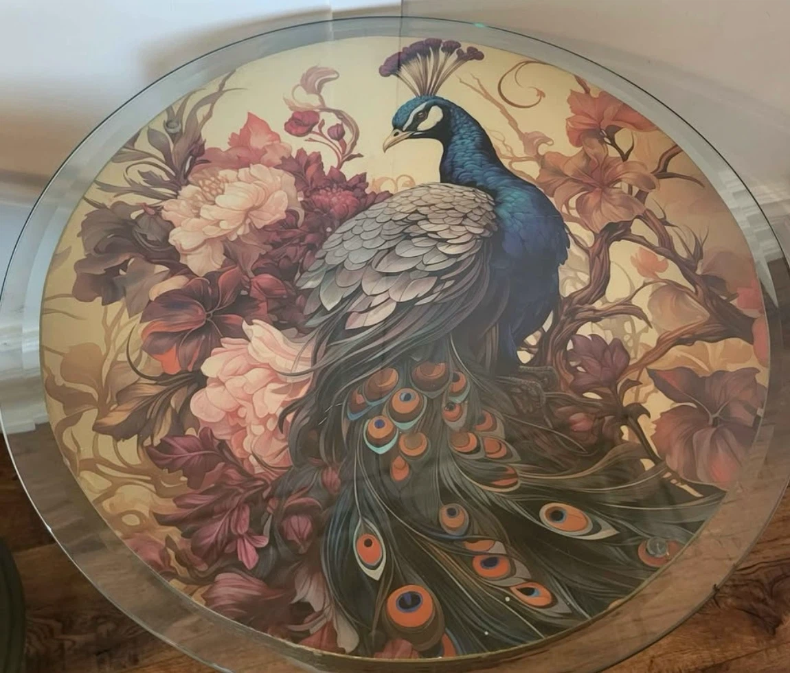 Vintage Peacock Glass Top Side Tables (Set of 2) - photo 4