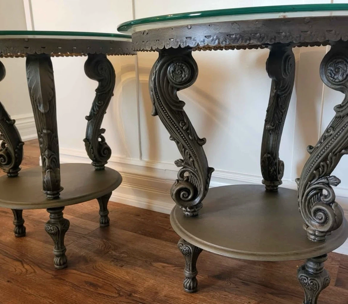 Vintage Peacock Glass Top Side Tables (Set of 2) - photo 5