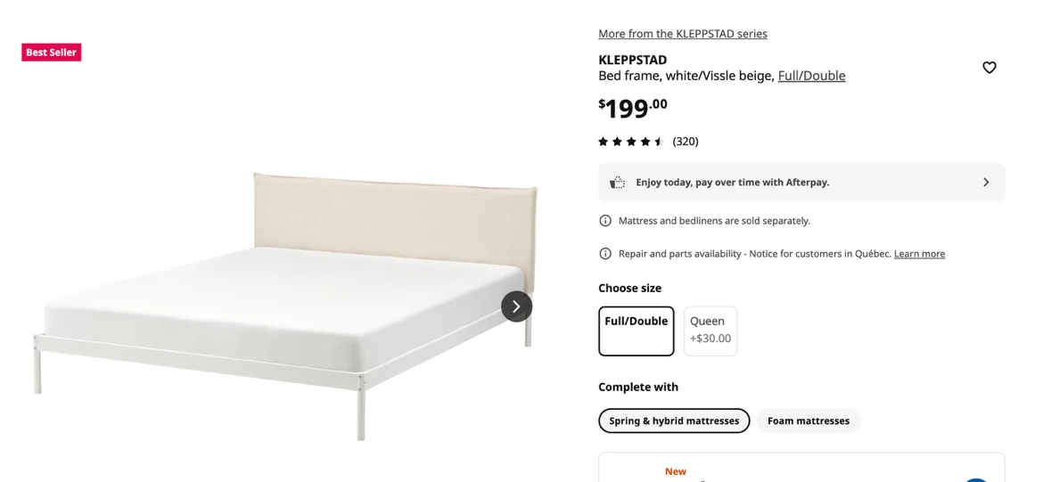 IKEA KLEPPSTAD Full/Double Bed Frame in White/Vissle Beige - photo 2