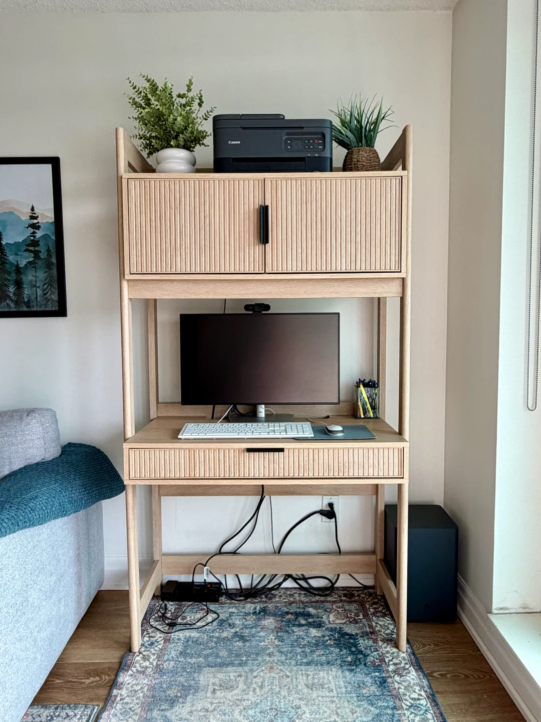 Boho Style Desk with Hutch & Drawer