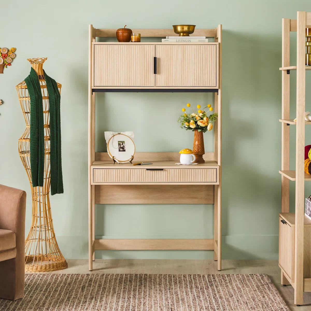 Boho Style Desk with Hutch & Drawer - photo 3