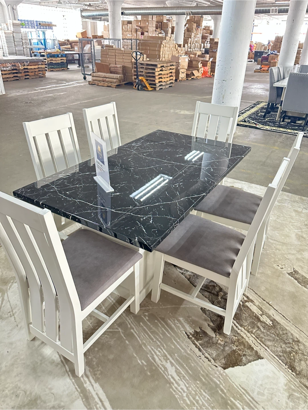 White Wood Dining Table Set with Black Marble Top - photo 2