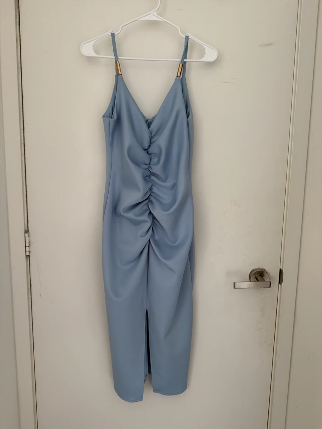 River Island Blue Ruched Midi Dress Size 14